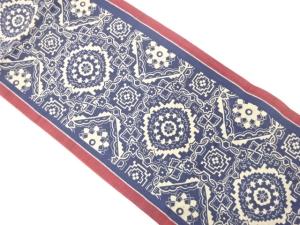 綿紬　華紋模様　全通袋帯